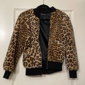 Cheetah/Leopard Print Faux Fur Bomber Jacket